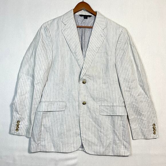 Express Blue Pinstripe Seersucker Blazer Jacket - Size 40/R - Picture 2 of 7